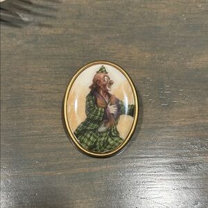 Vintage Clown Brooch with Gold Trim